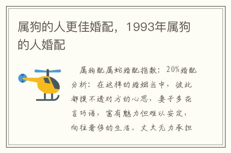 属狗的人更佳婚配，1993年属狗的人婚配
