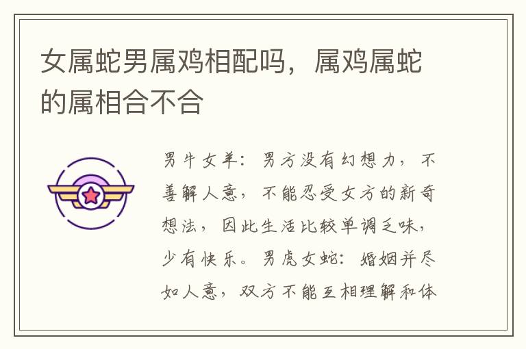 女属蛇男属鸡相配吗，属鸡属蛇的属相合不合