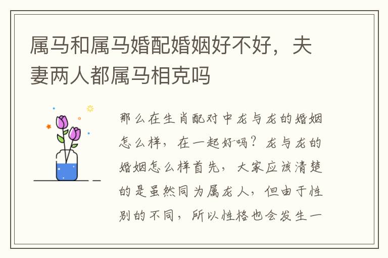 属马和属马婚配婚姻好不好，夫妻两人都属马相克吗