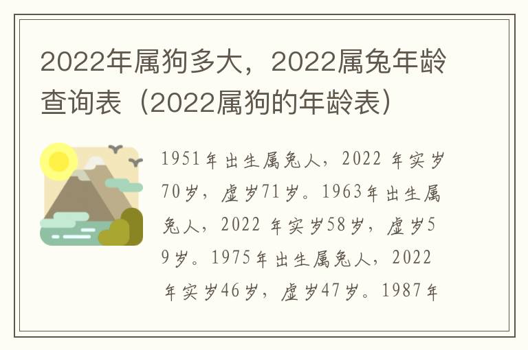 2022年属狗多大，2022属兔年龄查询表（2022属狗的年龄表）