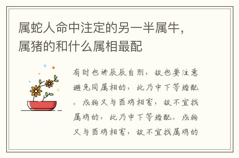 属蛇人命中注定的另一半属牛，属猪的和什么属相最配