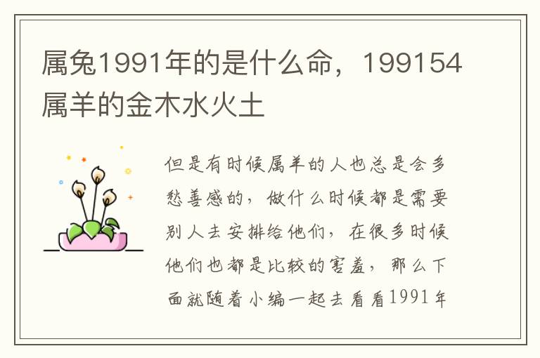 属兔1991年的是什么命，199154属羊的金木水火土