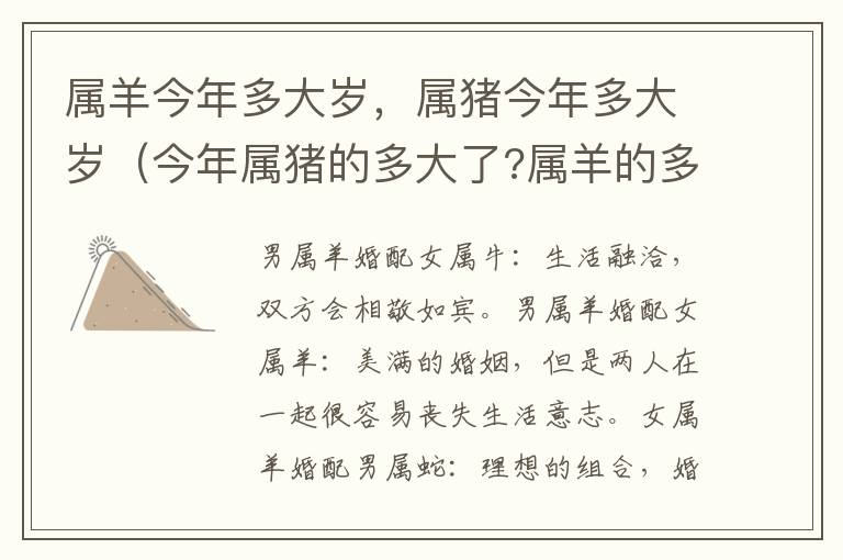 属羊今年多大岁，属猪今年多大岁（今年属猪的多大了?属羊的多大了?）