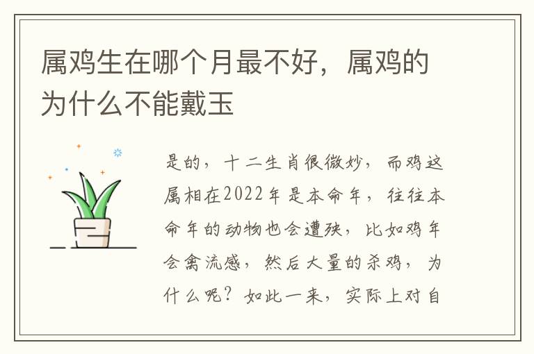 属鸡生在哪个月最不好，属鸡的为什么不能戴玉