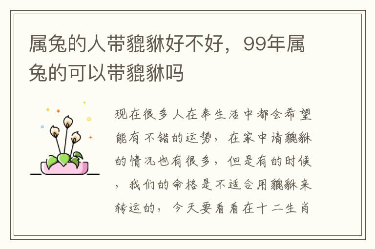 属兔的人带貔貅好不好，99年属兔的可以带貔貅吗