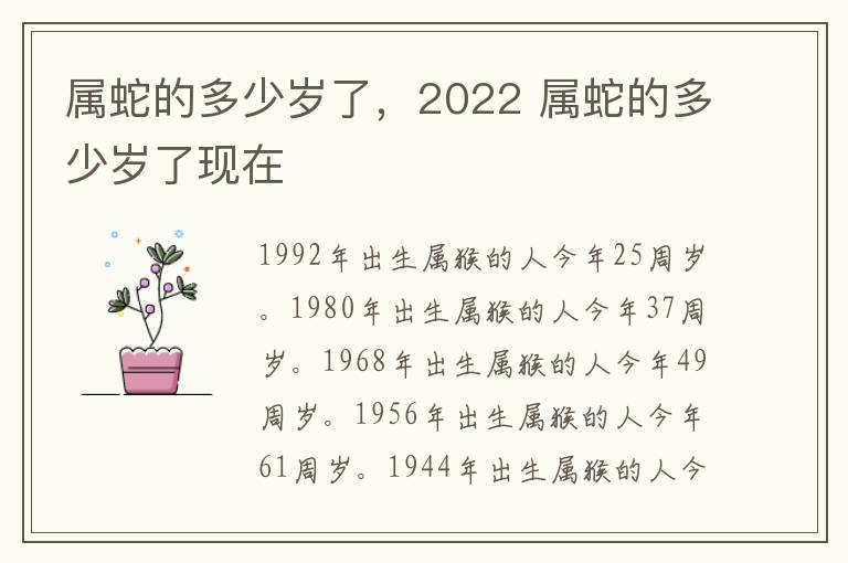 属蛇的多少岁了，2022 属蛇的多少岁了现在