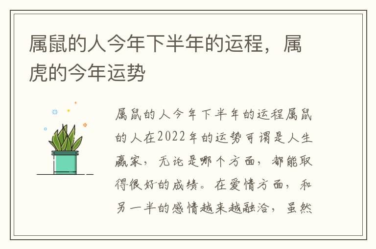 属鼠的人今年下半年的运程，属虎的今年运势