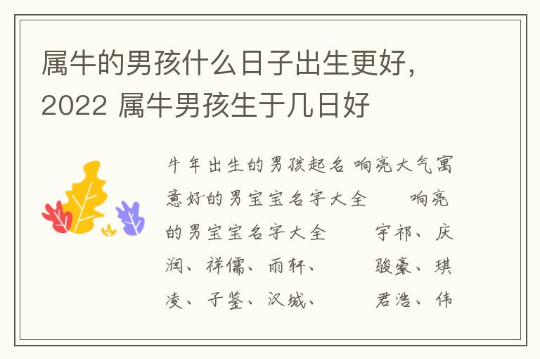 属牛的男孩什么日子出生更好，2022 属牛男孩生于几日好