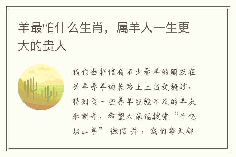 羊最怕什么生肖，属羊人一生更大的贵人