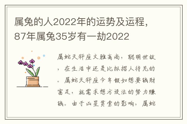 属兔的人2022年的运势及运程,87年属兔35岁有一劫2022