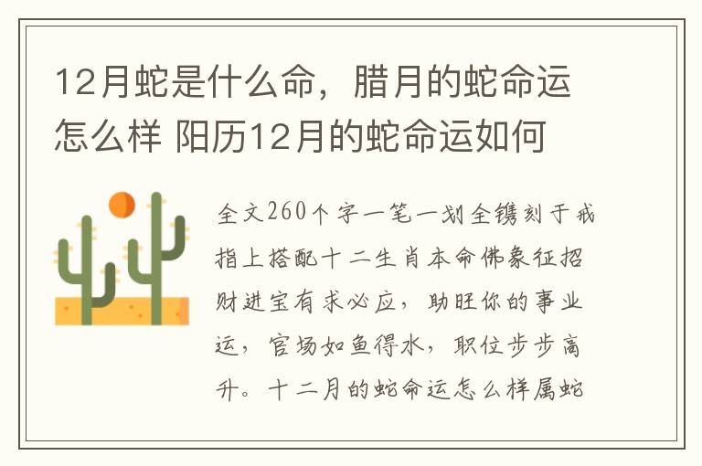 12月蛇是什么命，腊月的蛇命运怎么样 阳历12月的蛇命运如何