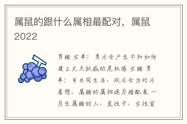 属鼠的跟什么属相最配对，属鼠2022