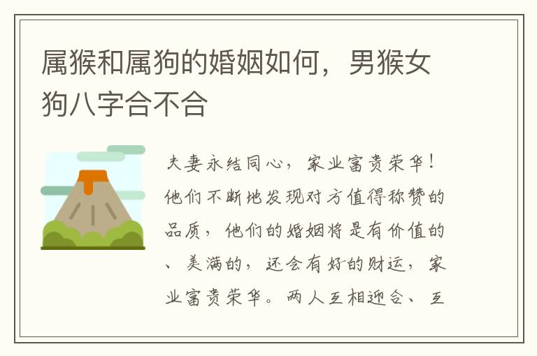 属猴和属狗的婚姻如何，男猴女狗八字合不合