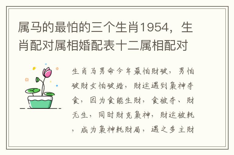 属马的最怕的三个生肖1954，生肖配对属相婚配表十二属相配对吉凶表