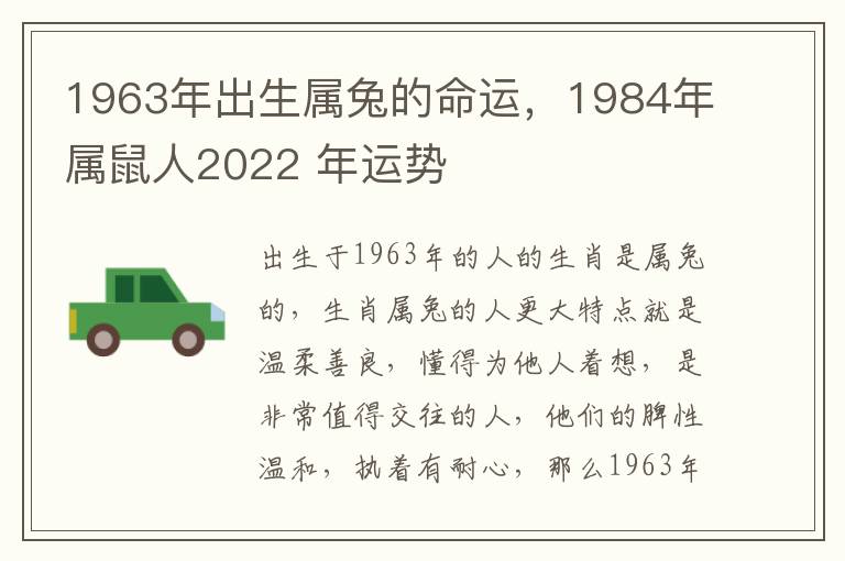 1963年出生属兔的命运，1984年属鼠人2022 年运势