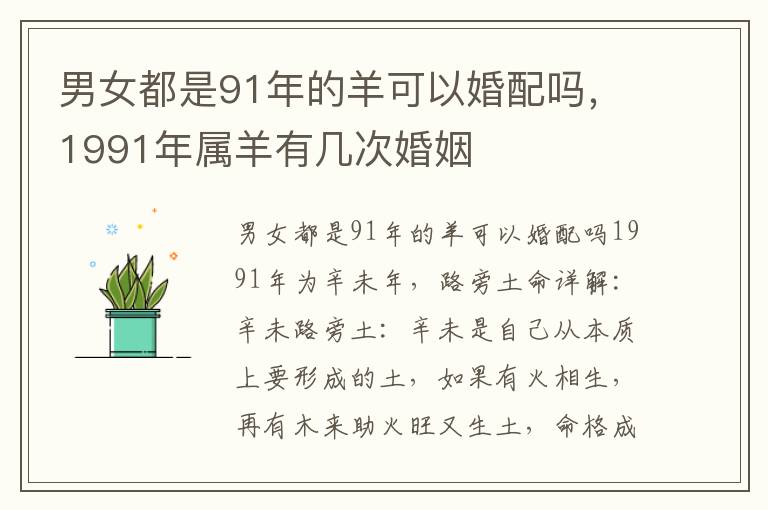 男女都是91年的羊可以婚配吗，1991年属羊有几次婚姻