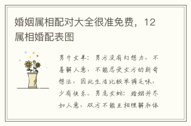 婚姻属相配对大全很准免费，12属相婚配表图