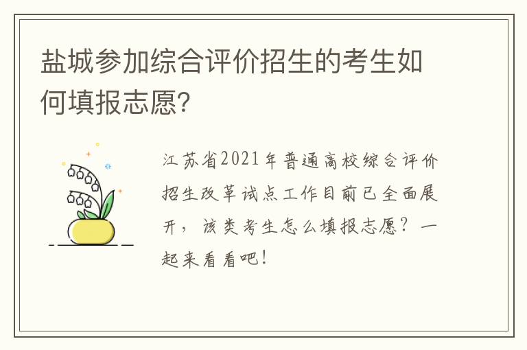 盐城参加综合评价招生的考生如何填报志愿？