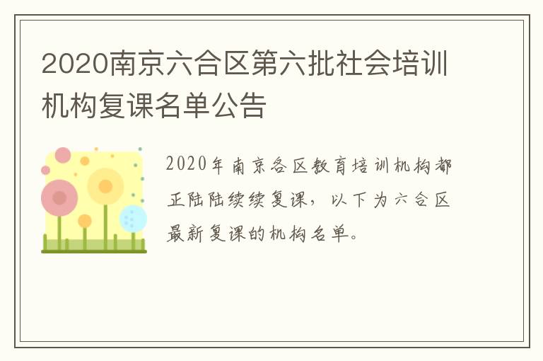 2020南京六合区第六批社会培训机构复课名单公告