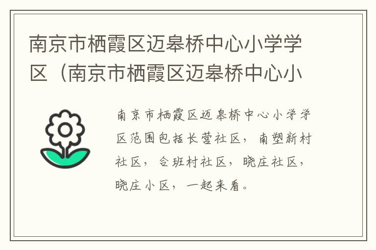 南京市栖霞区迈皋桥中心小学学区（南京市栖霞区迈皋桥中心小学学区范围）