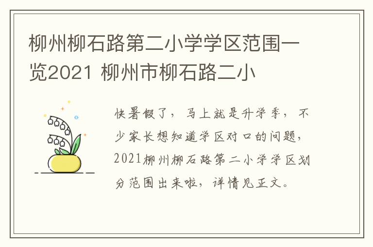 柳州柳石路第二小学学区范围一览2021 柳州市柳石路二小