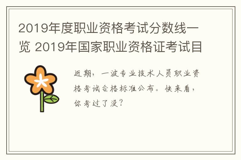 2019年度职业资格考试分数线一览 2019年国家职业资格证考试目录