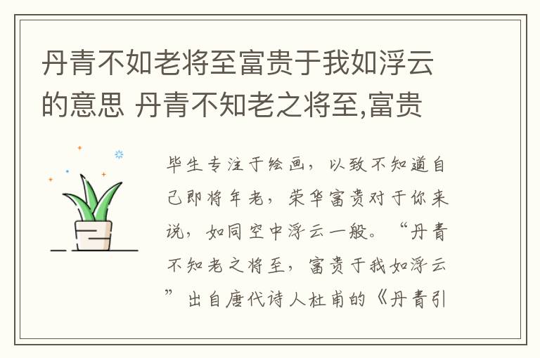 丹青不如老将至富贵于我如浮云的意思 丹青不知老之将至,富贵于我如浮云的含义