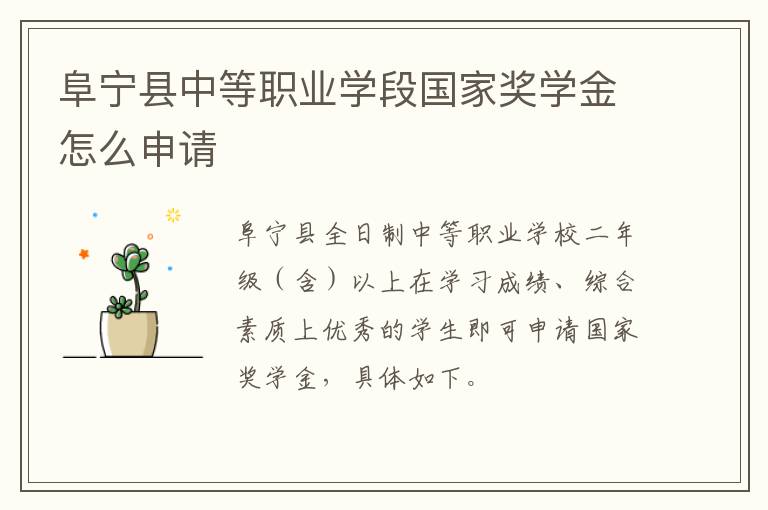 阜宁县中等职业学段国家奖学金怎么申请