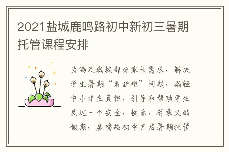 2021盐城鹿鸣路初中新初三暑期托管课程安排