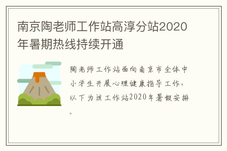 南京陶老师工作站高淳分站2020年暑期热线持续开通