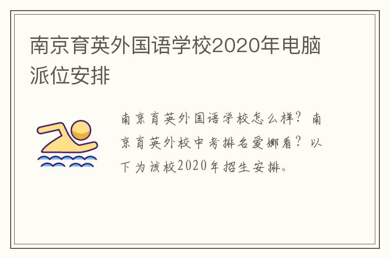 南京育英外国语学校2020年电脑派位安排