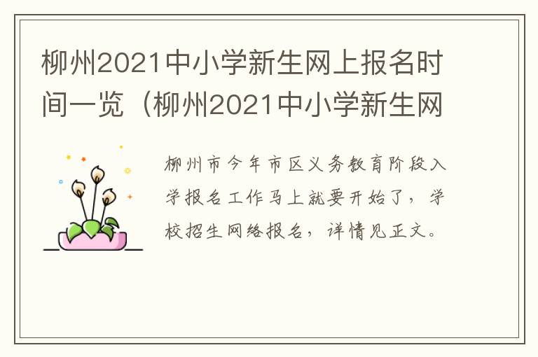 柳州2021中小学新生网上报名时间一览（柳州2021中小学新生网上报名时间一览表）