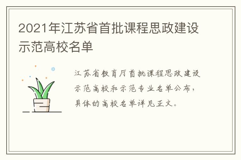 2021年江苏省首批课程思政建设示范高校名单