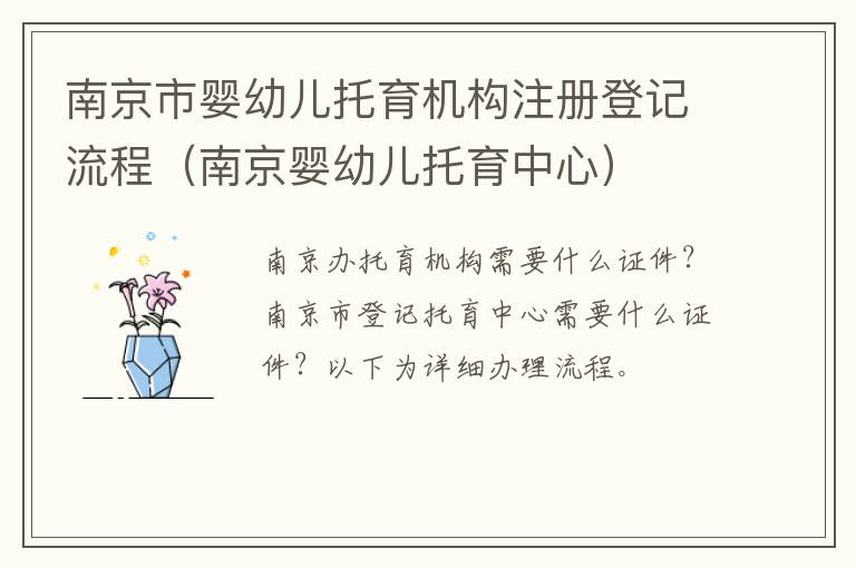 南京市婴幼儿托育机构注册登记流程（南京婴幼儿托育中心）