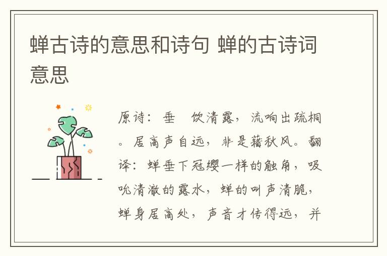 蝉古诗的意思和诗句 蝉的古诗词意思