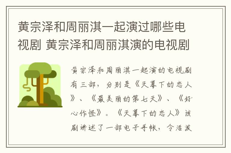 黄宗泽和周丽淇一起演过哪些电视剧 黄宗泽和周丽淇演的电视剧