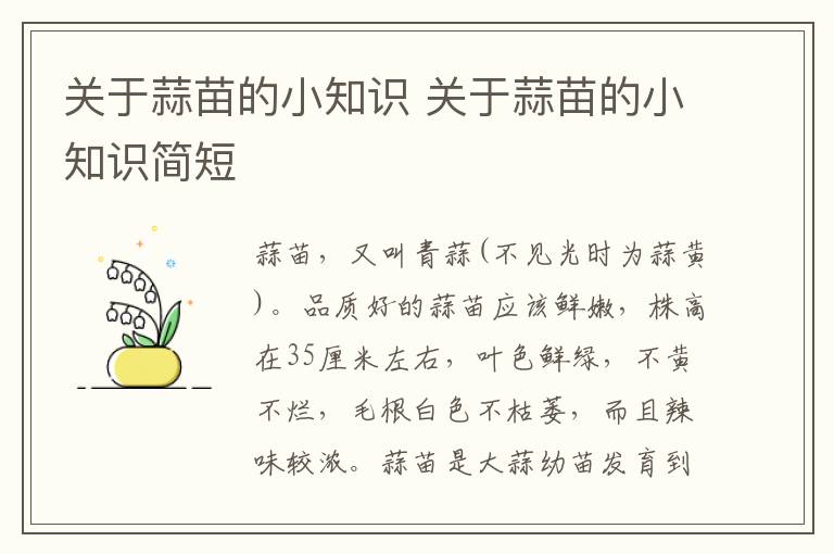 关于蒜苗的小知识 关于蒜苗的小知识简短