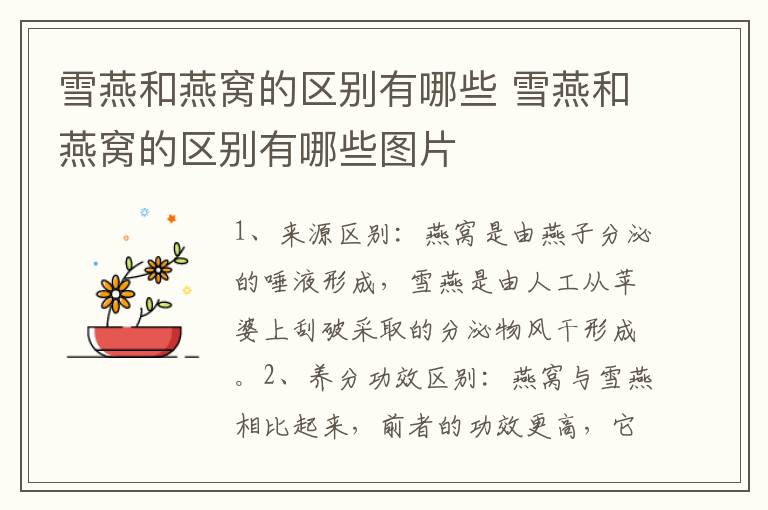 雪燕和燕窝的区别有哪些 雪燕和燕窝的区别有哪些图片