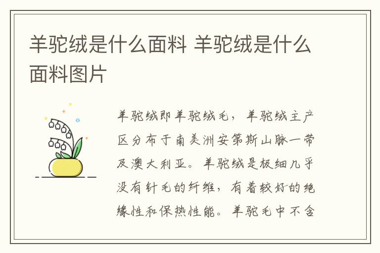 羊驼绒是什么面料 羊驼绒是什么面料图片
