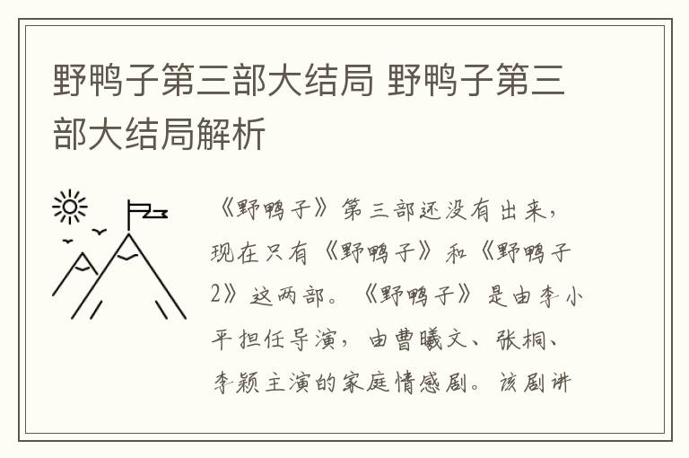 野鸭子第三部大结局 野鸭子第三部大结局解析