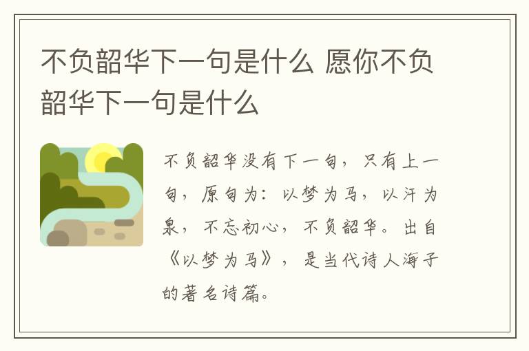 不负韶华下一句是什么 愿你不负韶华下一句是什么