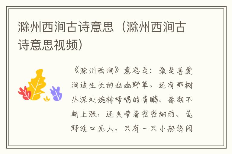 滁州西涧古诗意思（滁州西涧古诗意思视频）
