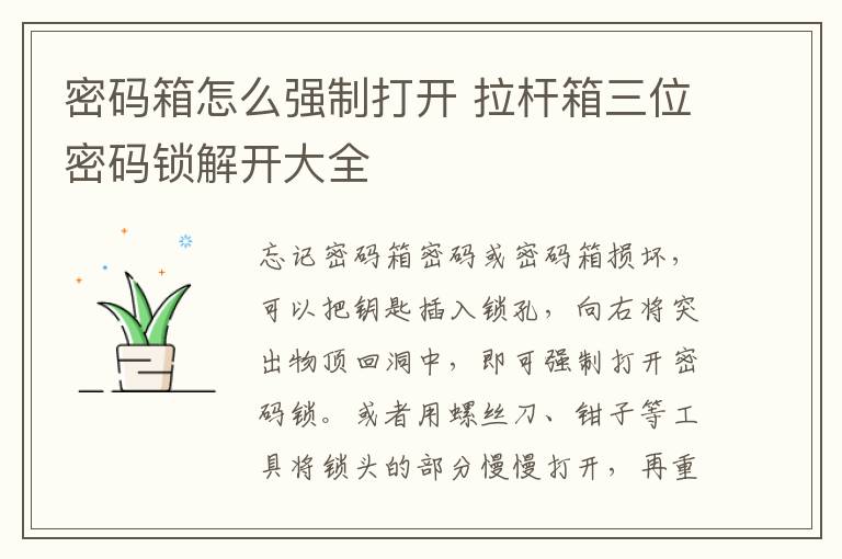 密码箱怎么强制打开 拉杆箱三位密码锁解开大全