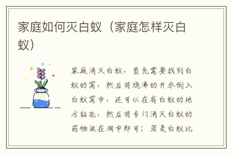 家庭如何灭白蚁（家庭怎样灭白蚁）