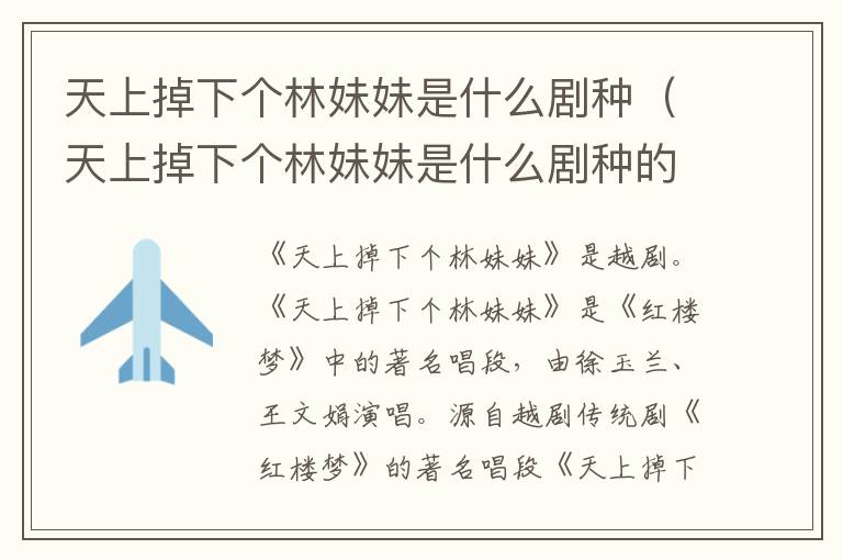 天上掉下个林妹妹是什么剧种（天上掉下个林妹妹是什么剧种的剧目）