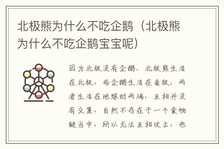 北极熊为什么不吃企鹅（北极熊为什么不吃企鹅宝宝呢）