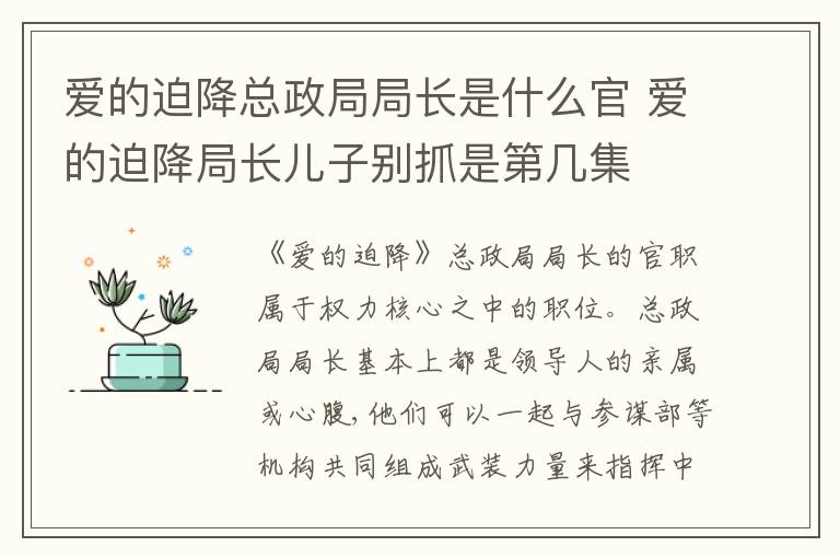 爱的迫降总政局局长是什么官 爱的迫降局长儿子别抓是第几集