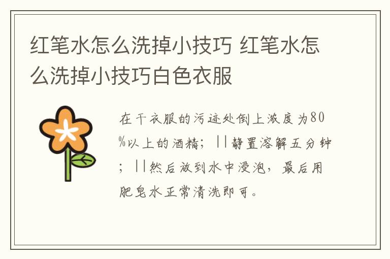 红笔水怎么洗掉小技巧 红笔水怎么洗掉小技巧白色衣服