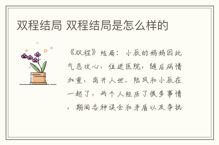 双程结局 双程结局是怎么样的