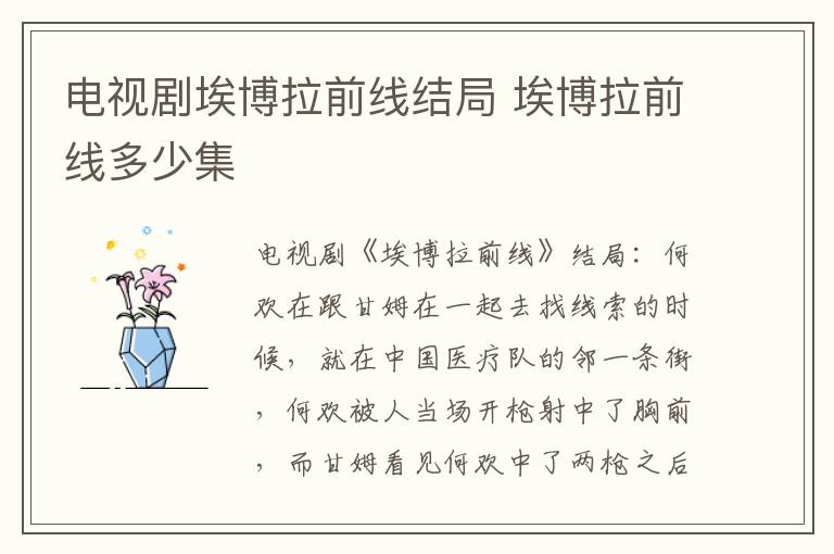 电视剧埃博拉前线结局 埃博拉前线多少集